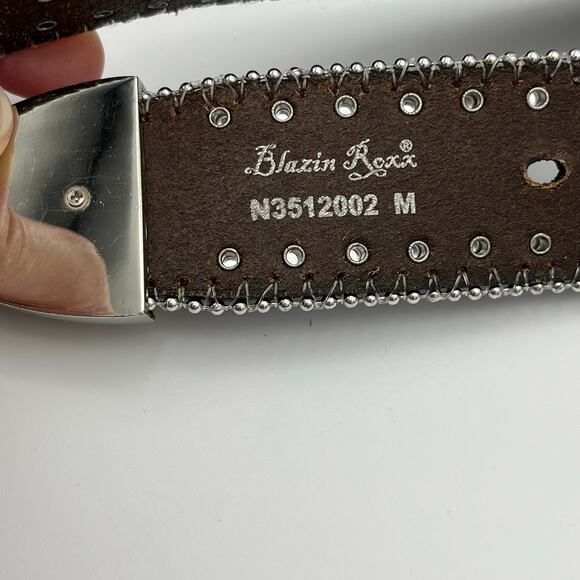Blazin' Roxx Women's Brown Western Belt Silver Accents Studded Size M - Picture 5 of 6